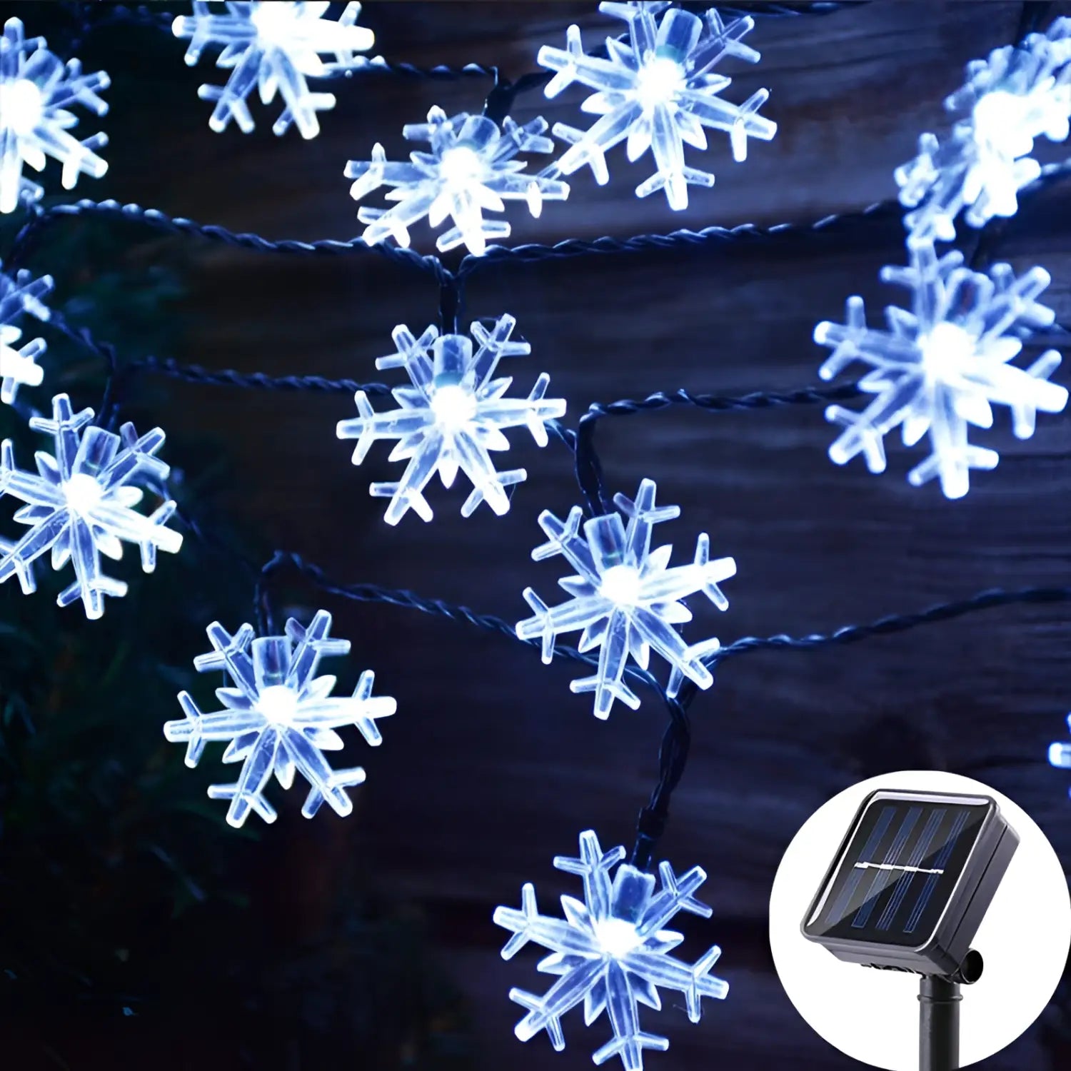 LED Solar Snowflake Light String Garden Christmas Tree Decoration - White snowflakes / 12meters 100lights with eigh