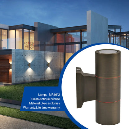 Die Cast Brass Up Down Cylinder Wall Sconce with IP65 Rating