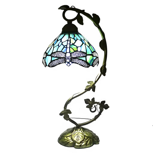 Dragonfly Metal Leaf Tiffany Glass Tabletop Lamp - No Bulb - Table Lamp