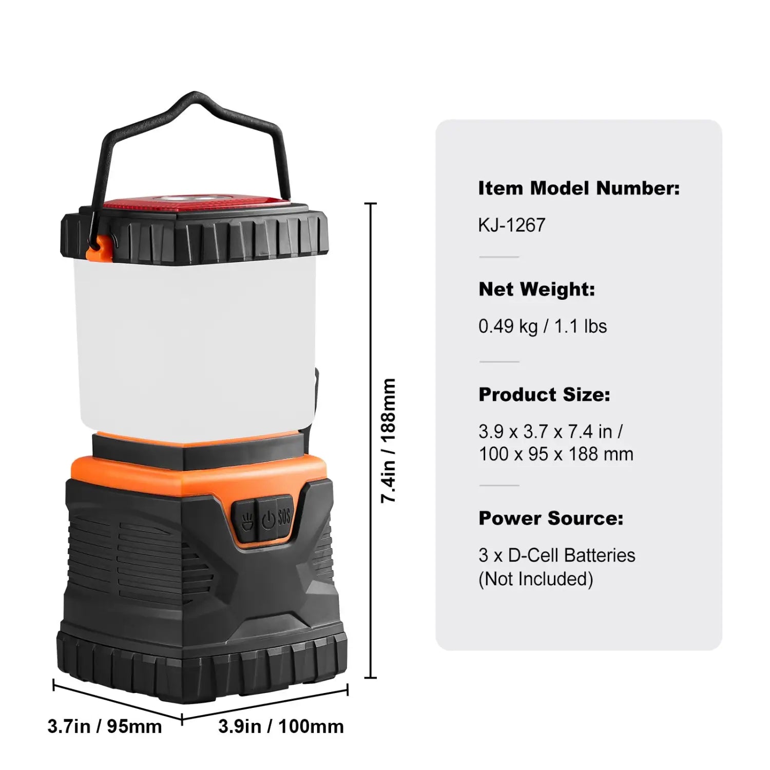 VEVOR LED Camping Lantern Battery Powered All-in-one For Exceptional Experience - Black - 12V Hanging Light