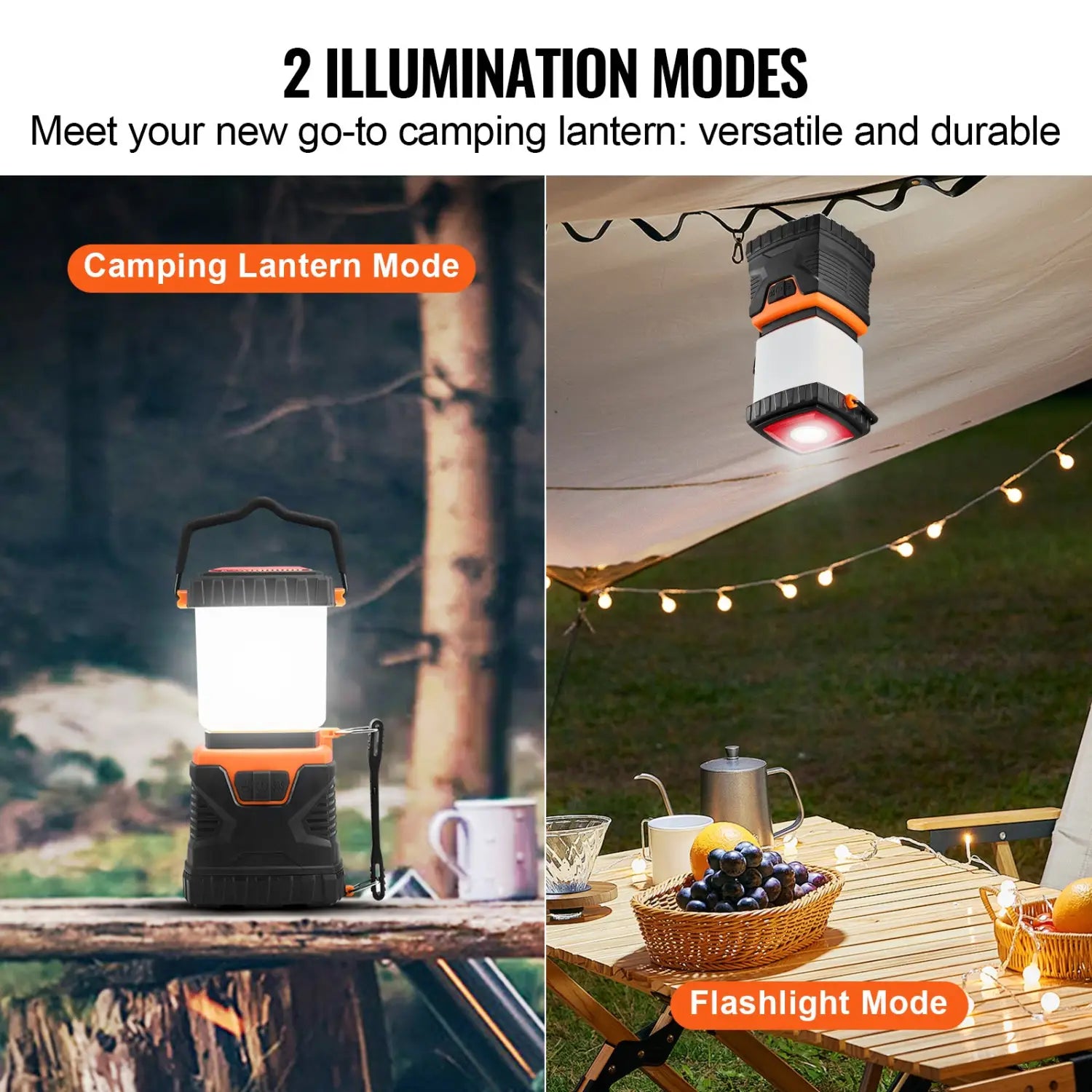 VEVOR LED Camping Lantern Battery Powered All-in-one For Exceptional Experience - Black - 12V Hanging Light