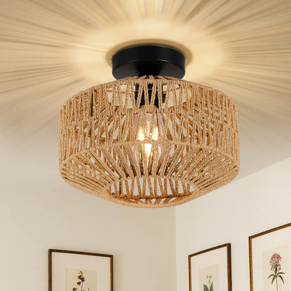 Bohemian Rattan Ceiling Mount Light Fixtures