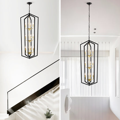 12 Light Farmhouse Hanging Light Indoor Lantern Chandelier with Gold Finish