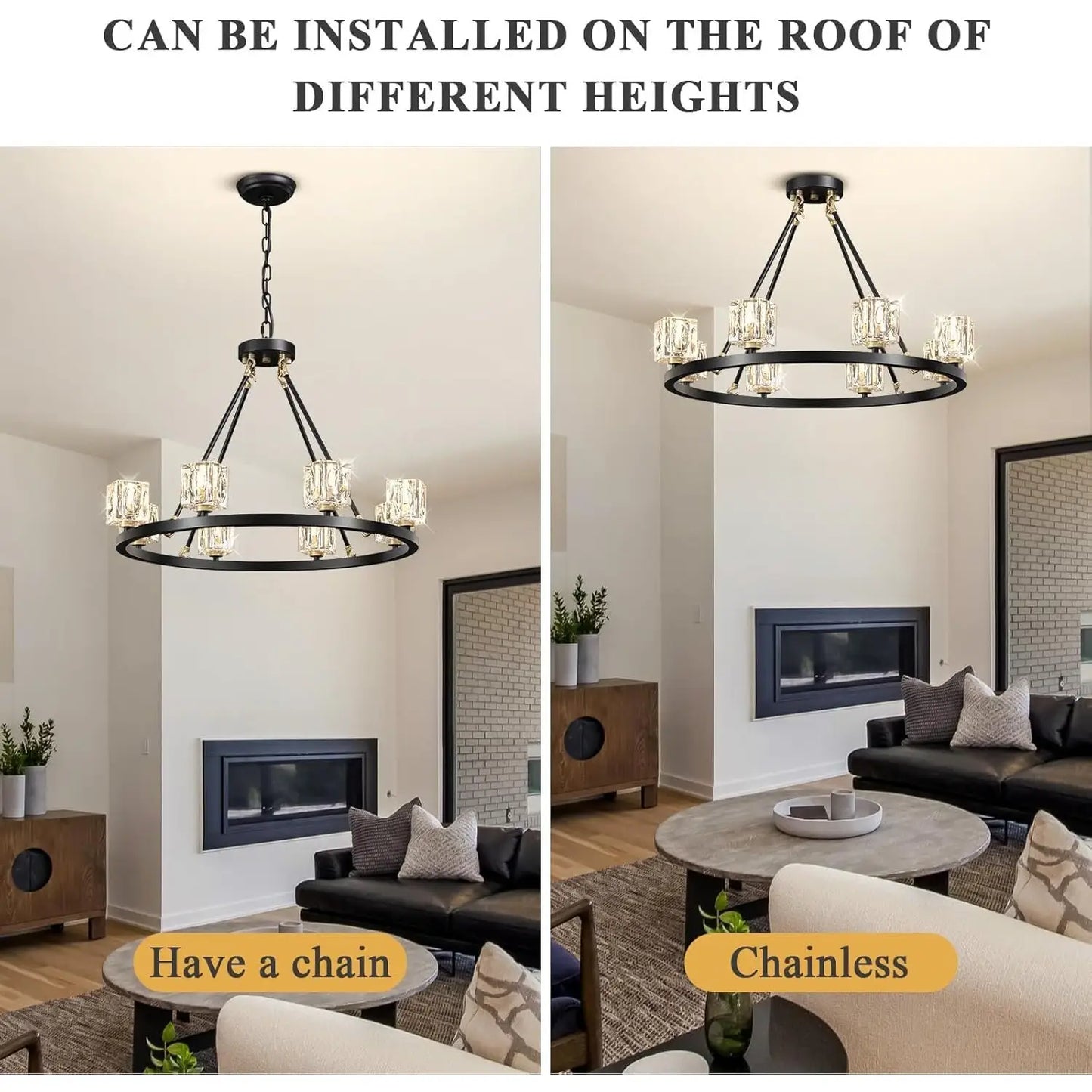 Elegant Adjustable Height Wagon Wheel Chandelier for Modern Homes - Black - 12V Hanging Light