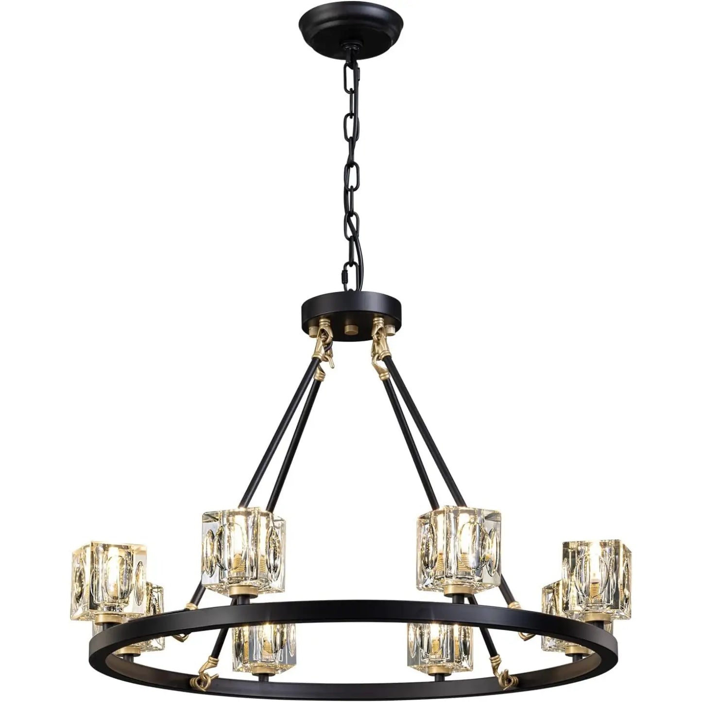 Elegant Adjustable Height Wagon Wheel Chandelier for Modern Homes - Black - 12V Hanging Light