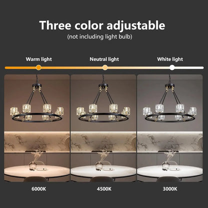 Elegant Adjustable Height Wagon Wheel Chandelier for Modern Homes - Black - 12V Hanging Light