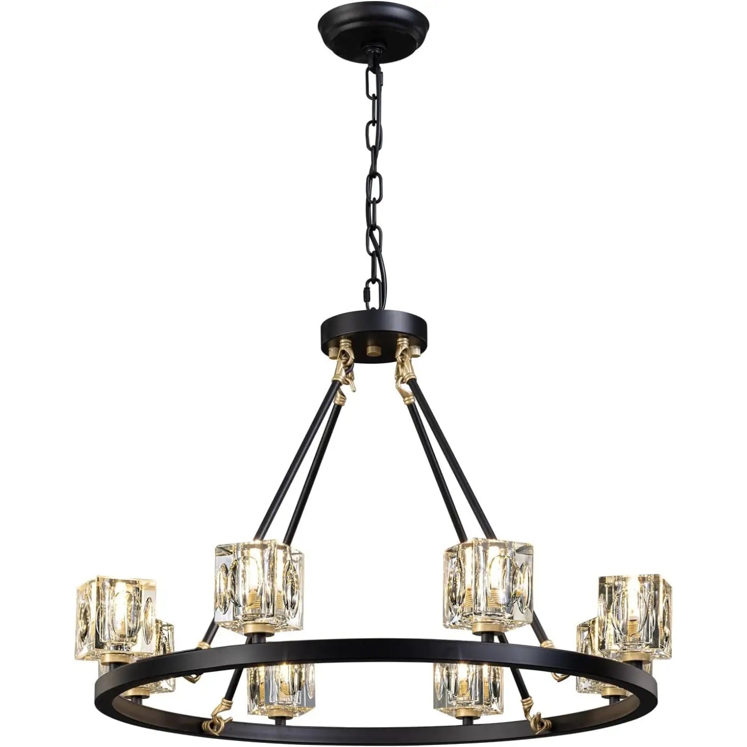 Elegant Adjustable Height Wagon Wheel Chandelier for Modern Homes - Black - 12V Hanging Light