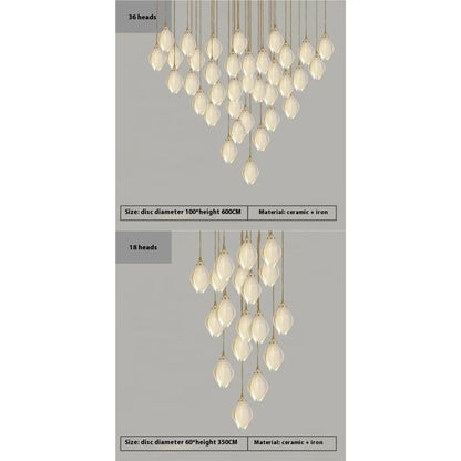 Nordic Minimalist Ceramic Magnolia Dining Room Bedroom Bedside Staircase Petal Chandelier - Tri color dimming / Ceramic
