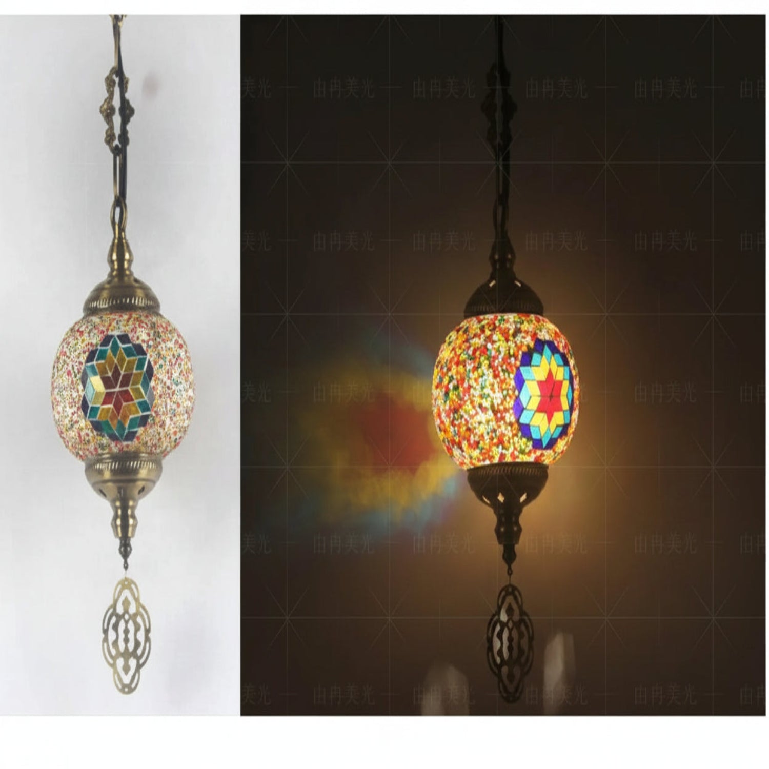 Elegant Single-Head Turkish Chandelier with Colorful Glass Shade - Style / US plug - Indoor Hanging Light