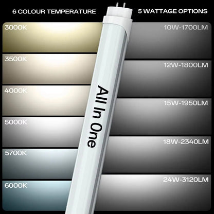 30 Pcs Led Shop Tube Light 4ft 10W 12W 15W 18W 22W With 5CCT And 5Power Tunable Aluminum G13 T8 LED Tube Light 12V