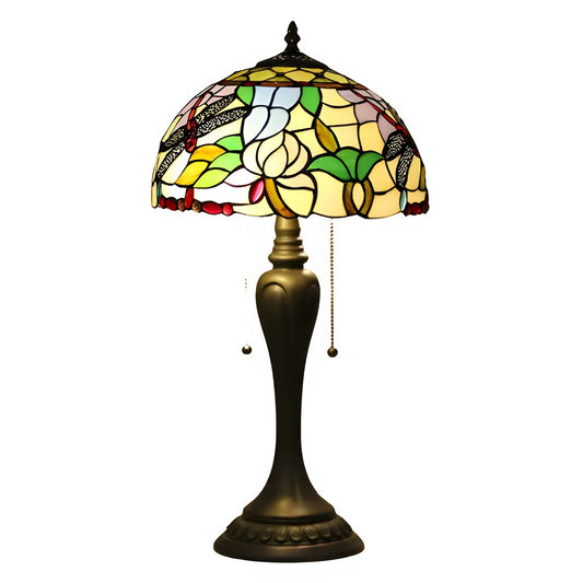 European Dragonfly Tiffany Glass Tabletop Lamp - No Bulb - Table Lamp