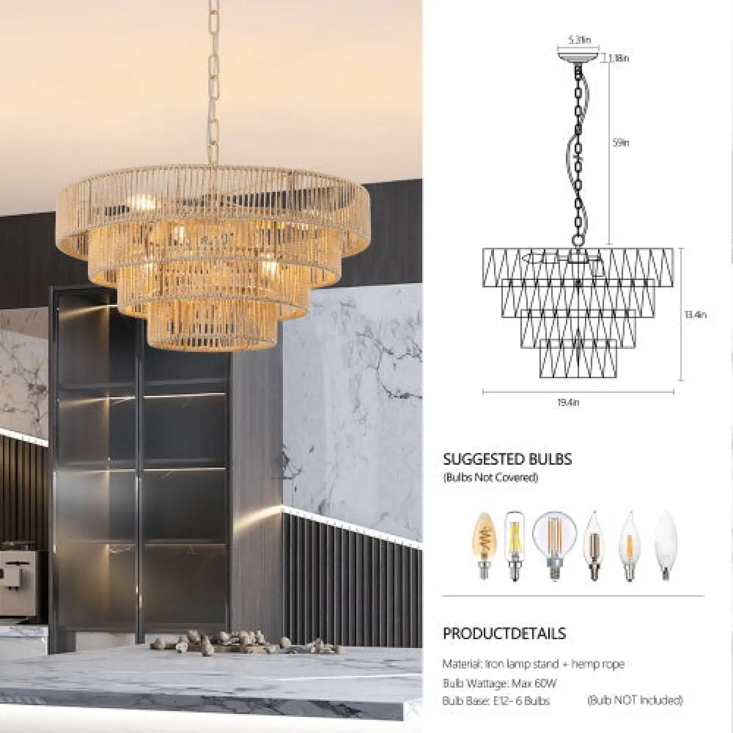 Bohemian Woven Chandelier Unavailable Platform Temu Wood 12V Hanging Light