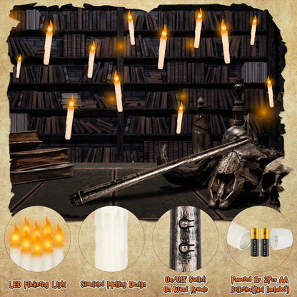 Flameless Floating Candles with Magic Wand Remote – LED Hanging Candle Set - Decorative Lights