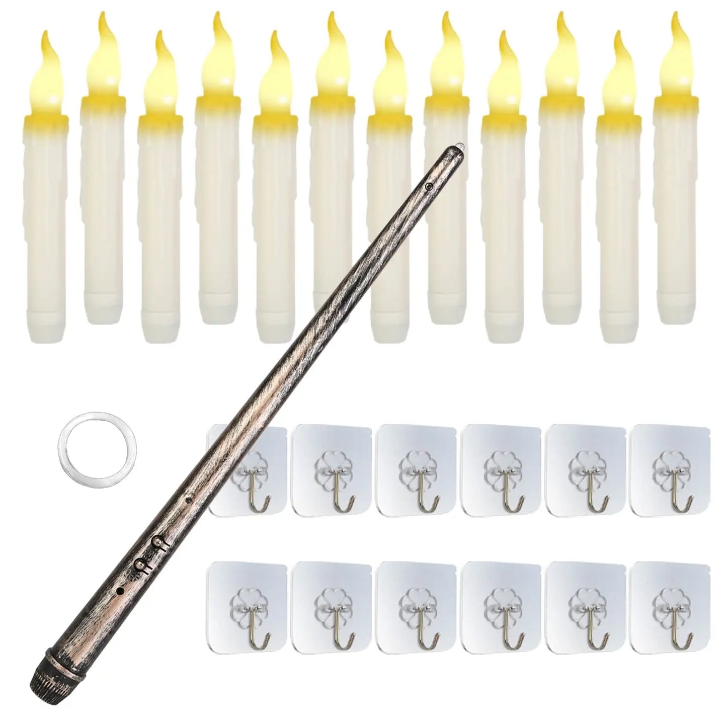 Flameless Floating Candles with Magic Wand Remote – LED Hanging Candle Set - Warm White - Decorative Lights