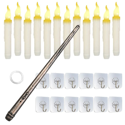 Flameless Floating Candles with Magic Wand Remote – LED Hanging Candle Set - Warm White - Decorative Lights