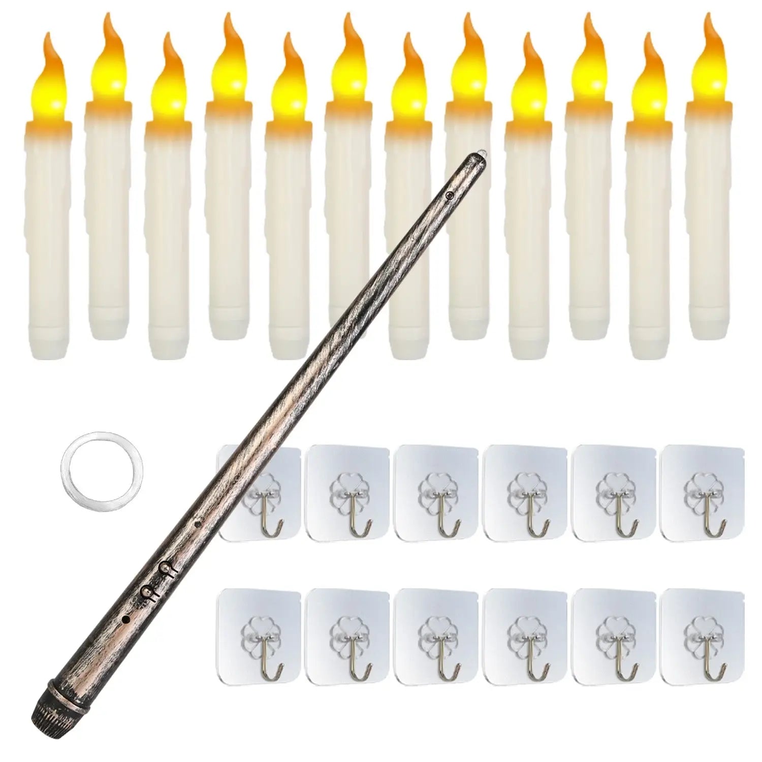 Flameless Floating Candles with Magic Wand Remote – LED Hanging Candle Set - Warm Yellow - Decorative Lights