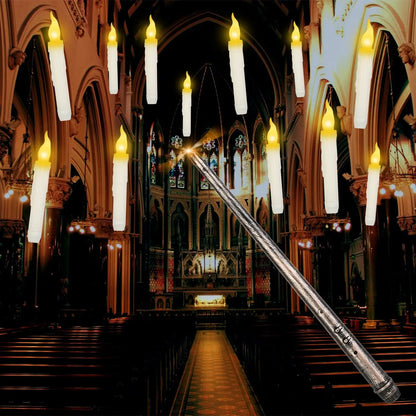 Flameless Floating Candles with Magic Wand Remote – LED Hanging Candle Set - Decorative Lights