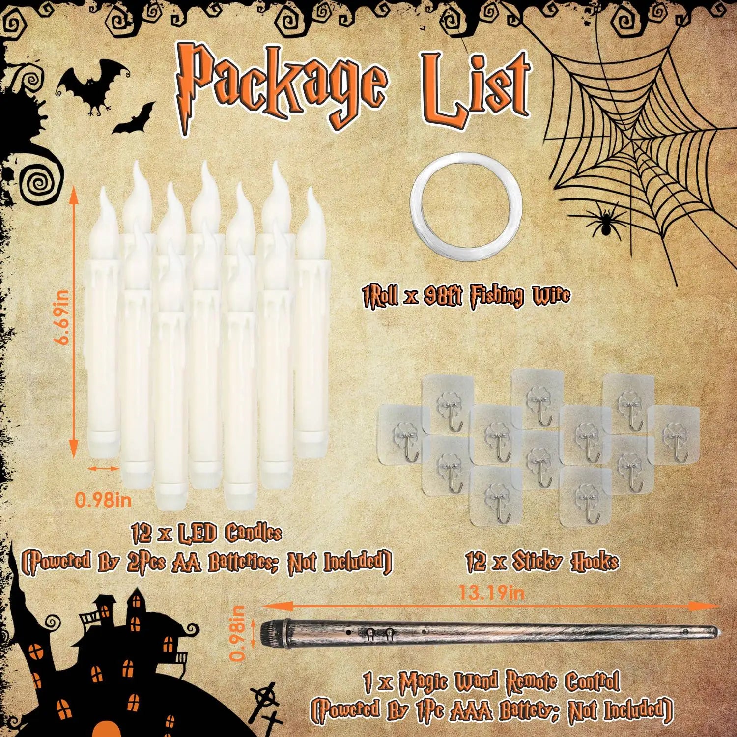 Flameless Floating Candles with Magic Wand Remote – LED Hanging Candle Set - Decorative Lights