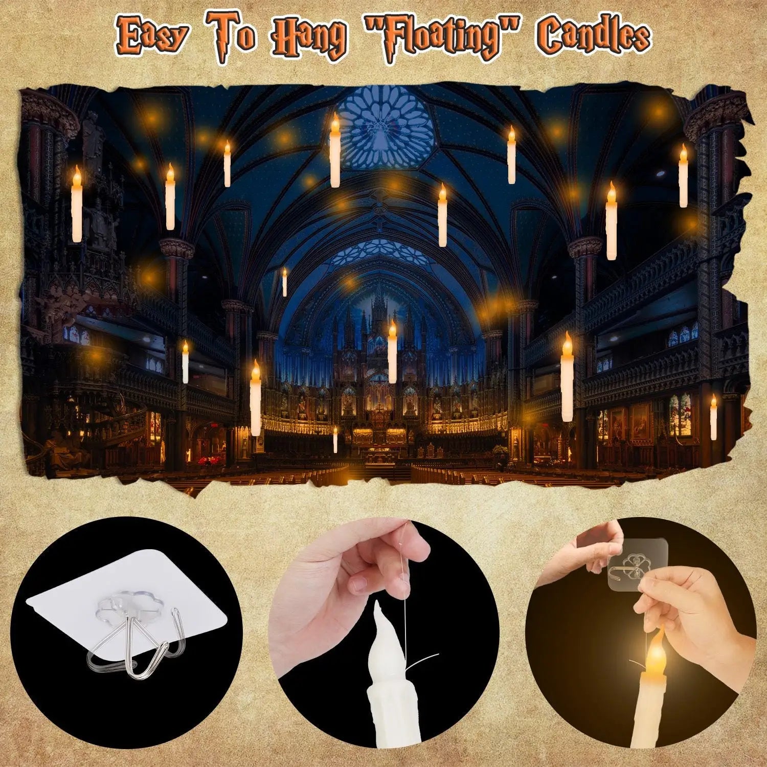 Flameless Floating Candles with Magic Wand Remote – LED Hanging Candle Set - Decorative Lights