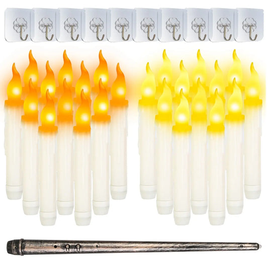 Flameless Floating Candles with Magic Wand Remote – LED Hanging Candle Set - Decorative Lights