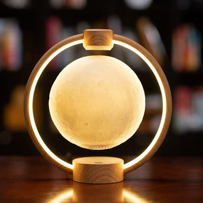 Floating Moon Lamp with Bluetooth Speaker and Colorful Lights - Wood Grain Moon / US - Table Lamps