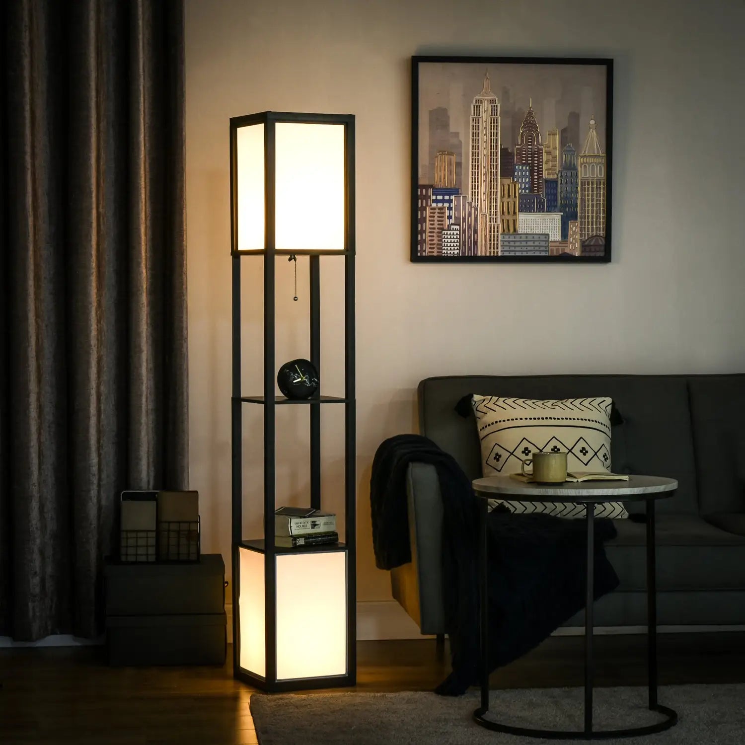 Floor Lamp with Shelves – Modern Standing Lamp - Black / 300x190x420 mm - Floor Lamp
