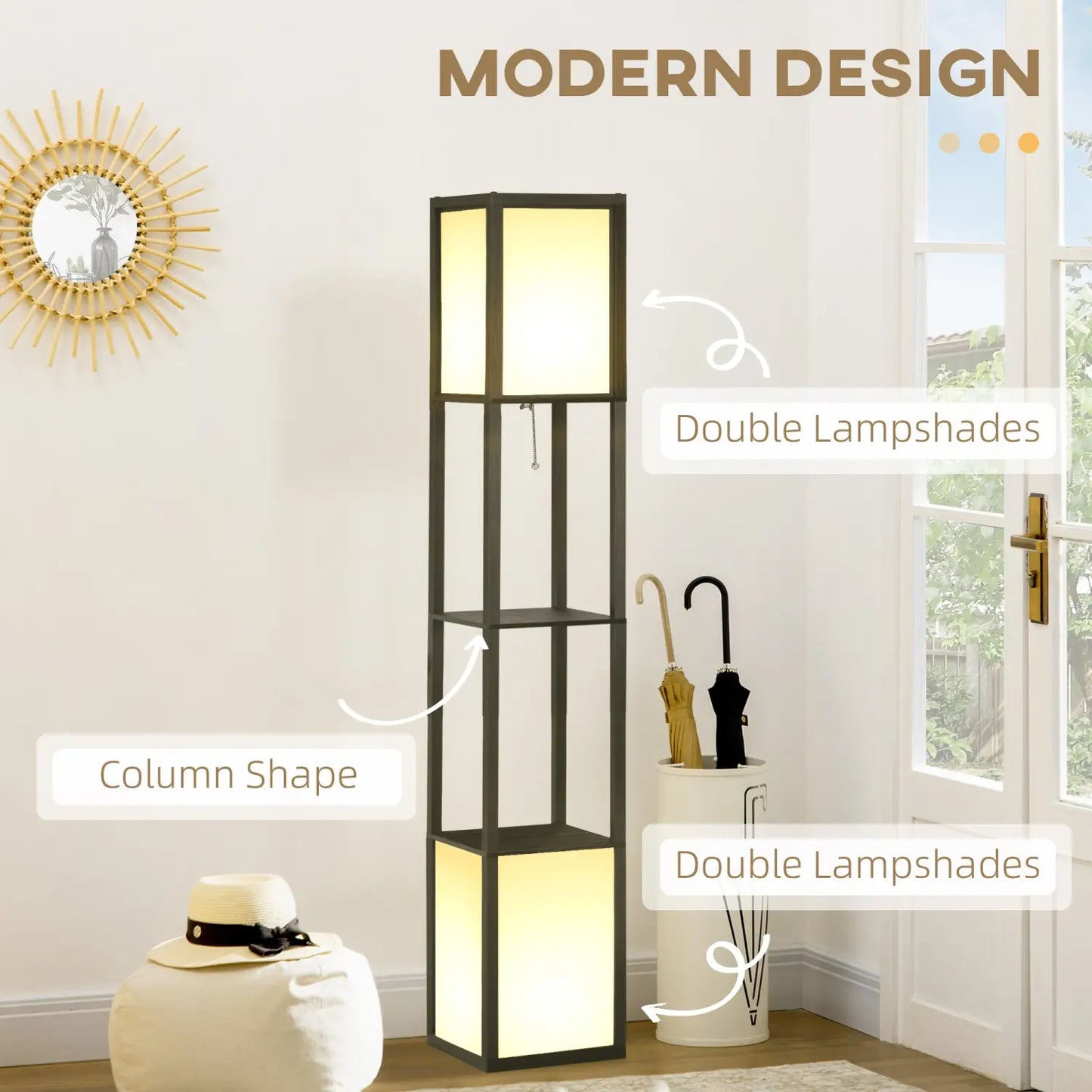 Floor Lamp with Shelves – Modern Standing Lamp - Black / 300x190x420 mm - Floor Lamp