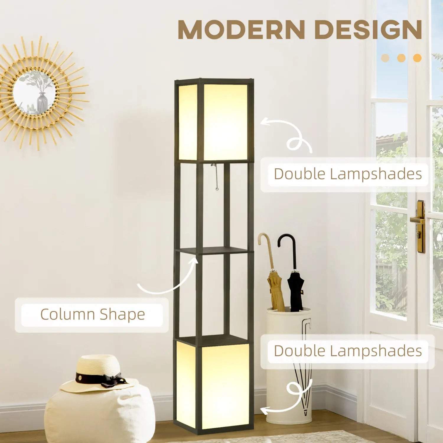 Floor Lamp with Shelves – Modern Standing Lamp - Black / 300x190x420 mm - Floor Lamp