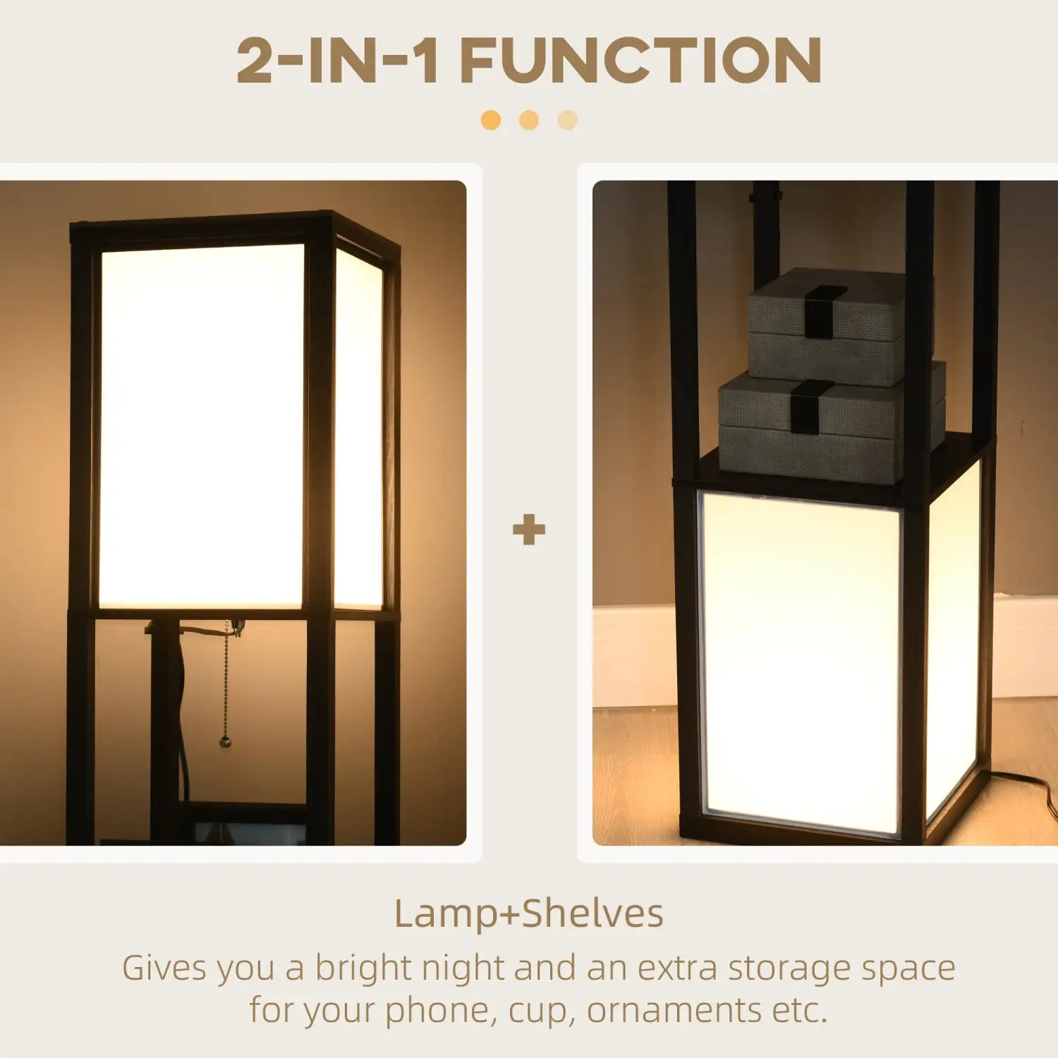 Floor Lamp with Shelves – Modern Standing Lamp - Black / 300x190x420 mm - Floor Lamp