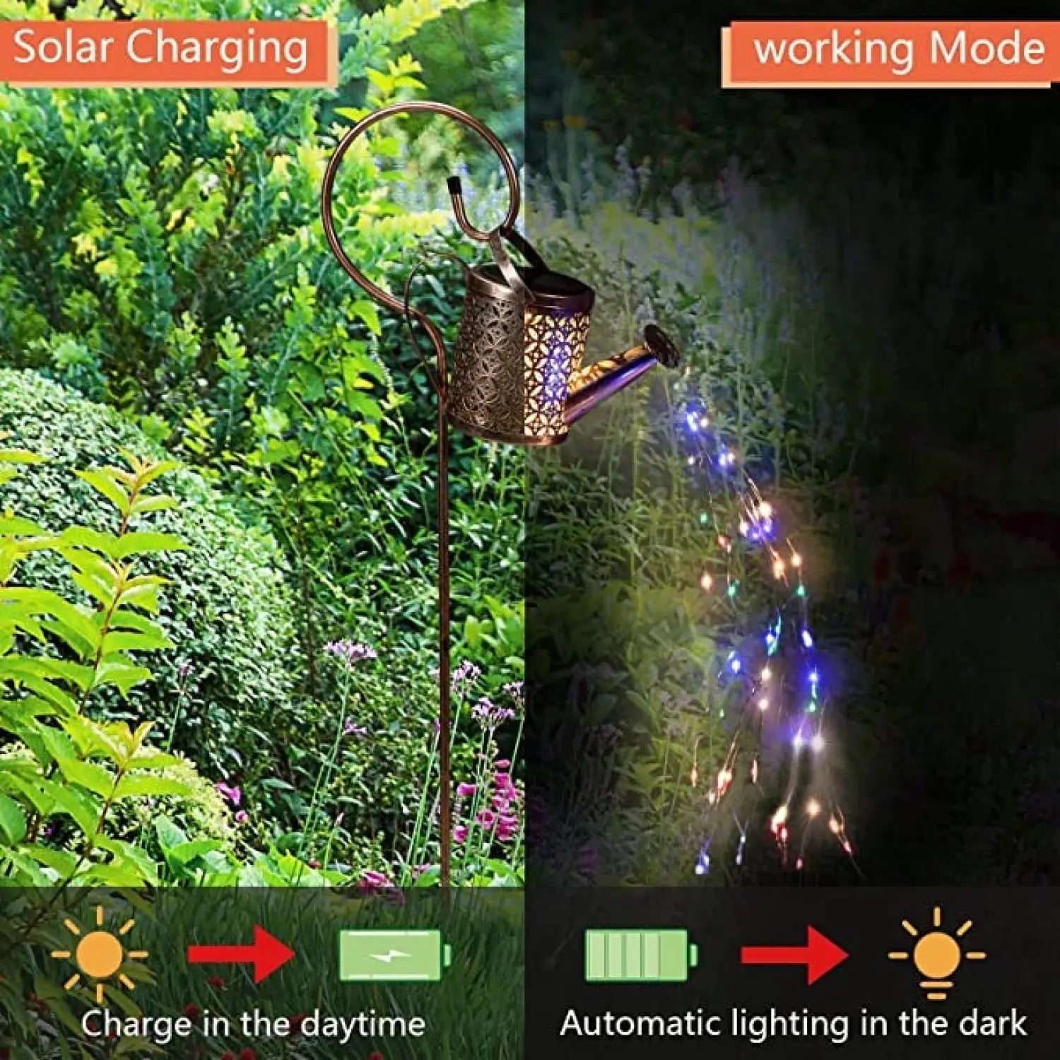 Garden Decor Solar Lights with Watering Can Design String LEDs & IP65 Waterproof - Solar Light