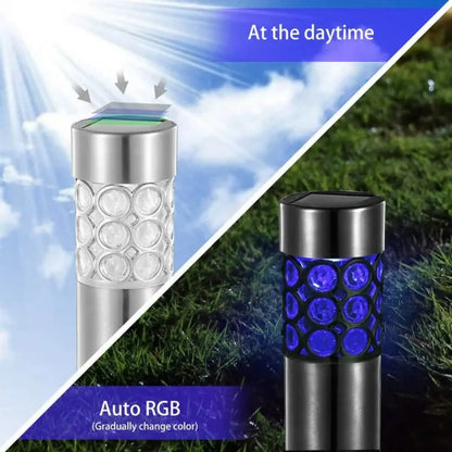 Garden Solar Lamps with RGB Lighting and Stainless Steel Build - Silver - 12V Hanging Light