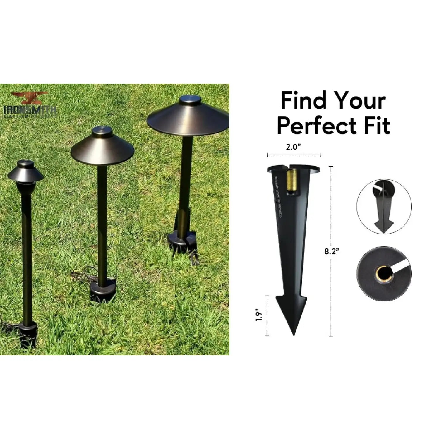 Garden Stake - 8-Inch Low Profile 1/2’’ NPT Thread with Side Wireway | 20 Pack - Spike Mount
