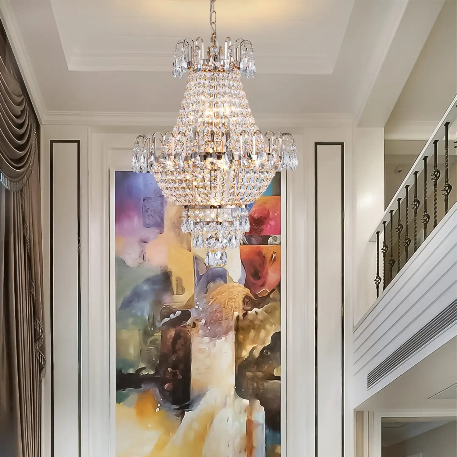 Gold Luxurious Ceiling Light Chandelier with Crystal Design for Modern Interiors - Indoor Hanging Light