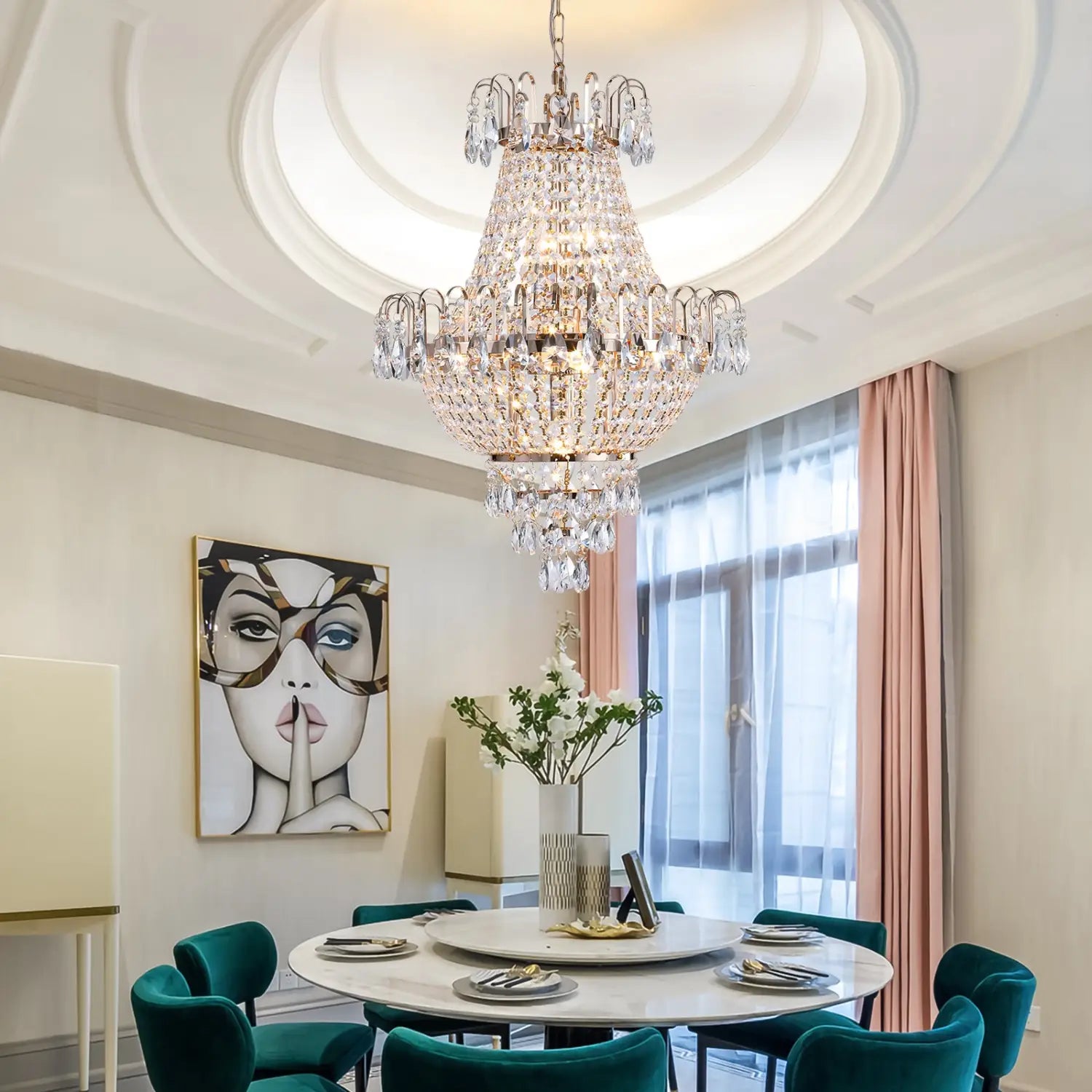 Gold Luxurious Ceiling Light Chandelier with Crystal Design for Modern Interiors - Indoor Hanging Light