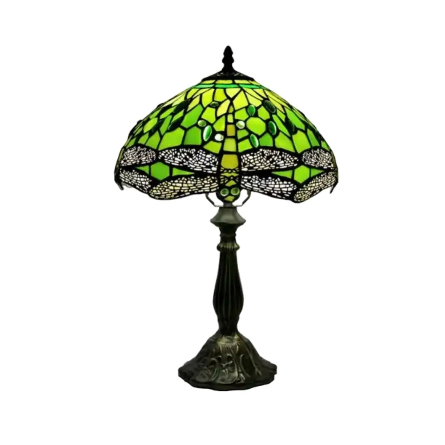 Green Dragonfly Tiffany Glass Tabletop Lamp - No Bulb - Table Lamp