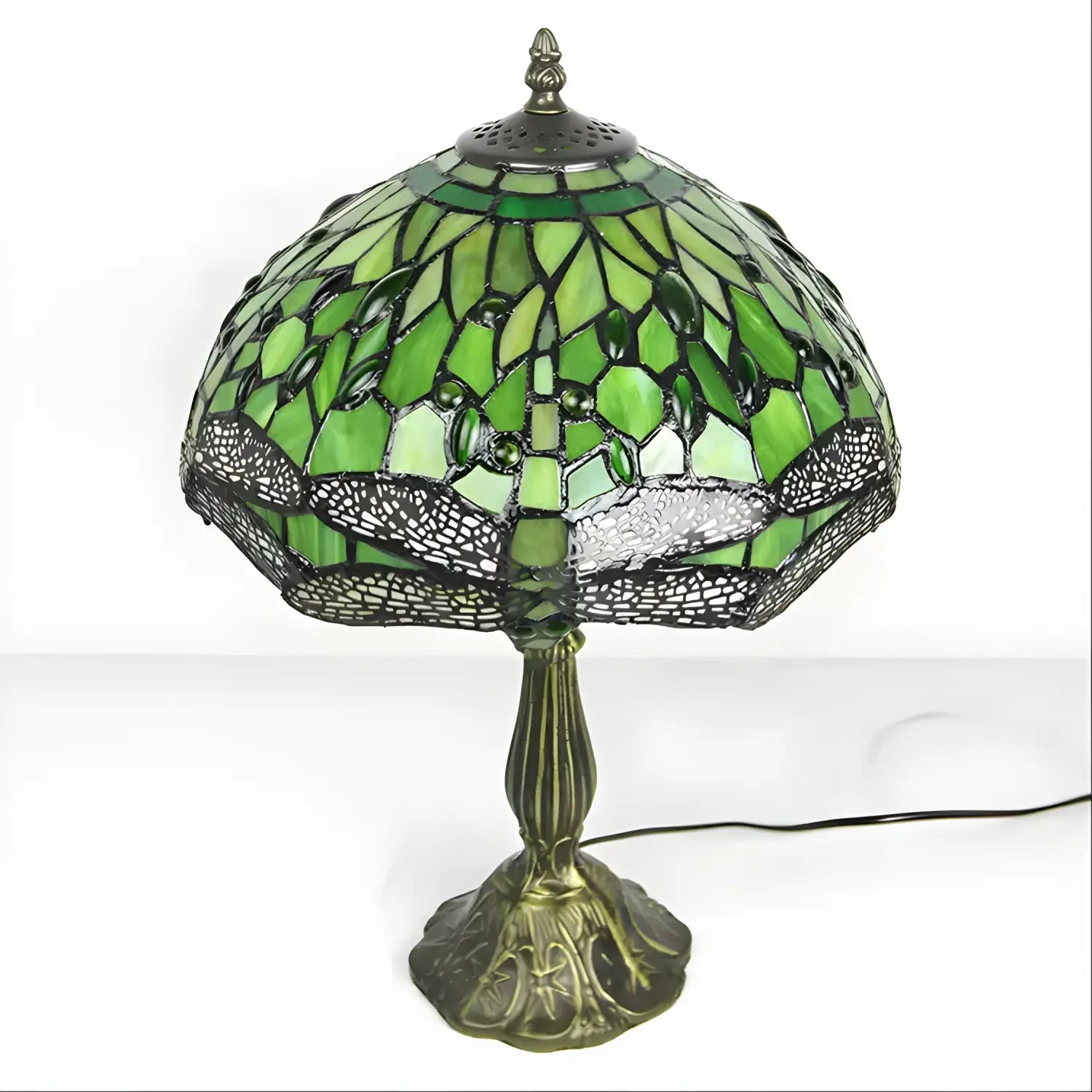 Green Dragonfly Tiffany Glass Tabletop Lamp - No Bulb - Table Lamp