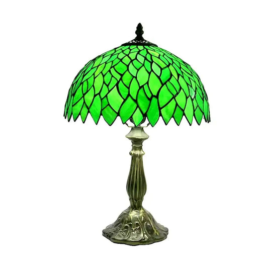 Green Leaf Tiffany Glass Tabletop Lamp - No Bulb - Table Lamp