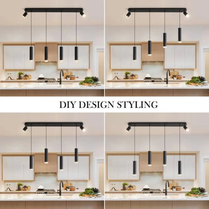 Angelina 6 Light Matte Black Kitchen Island Pendant No Bulb Black 12V Hanging Light