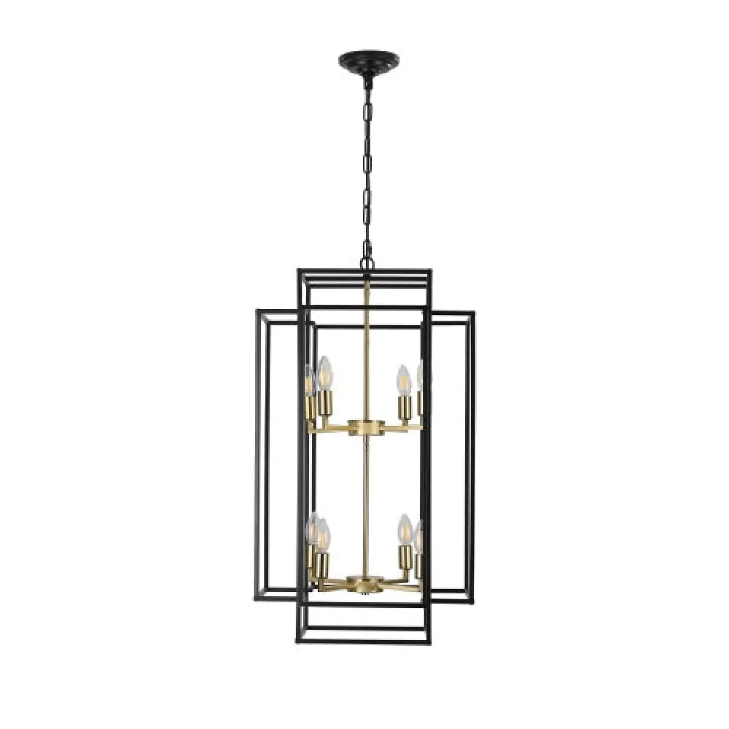 8 Lights Black & Gold Lantern Tiered Chandelier Industrial Farmhouse Chandelier No Bulbs Unavailable Platform Temu