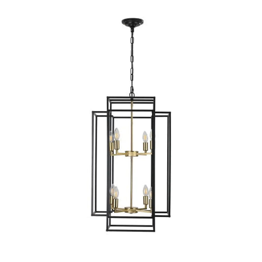 8 Lights Black & Gold Lantern Tiered Chandelier Industrial Farmhouse Chandelier No Bulbs Unavailable Platform Temu