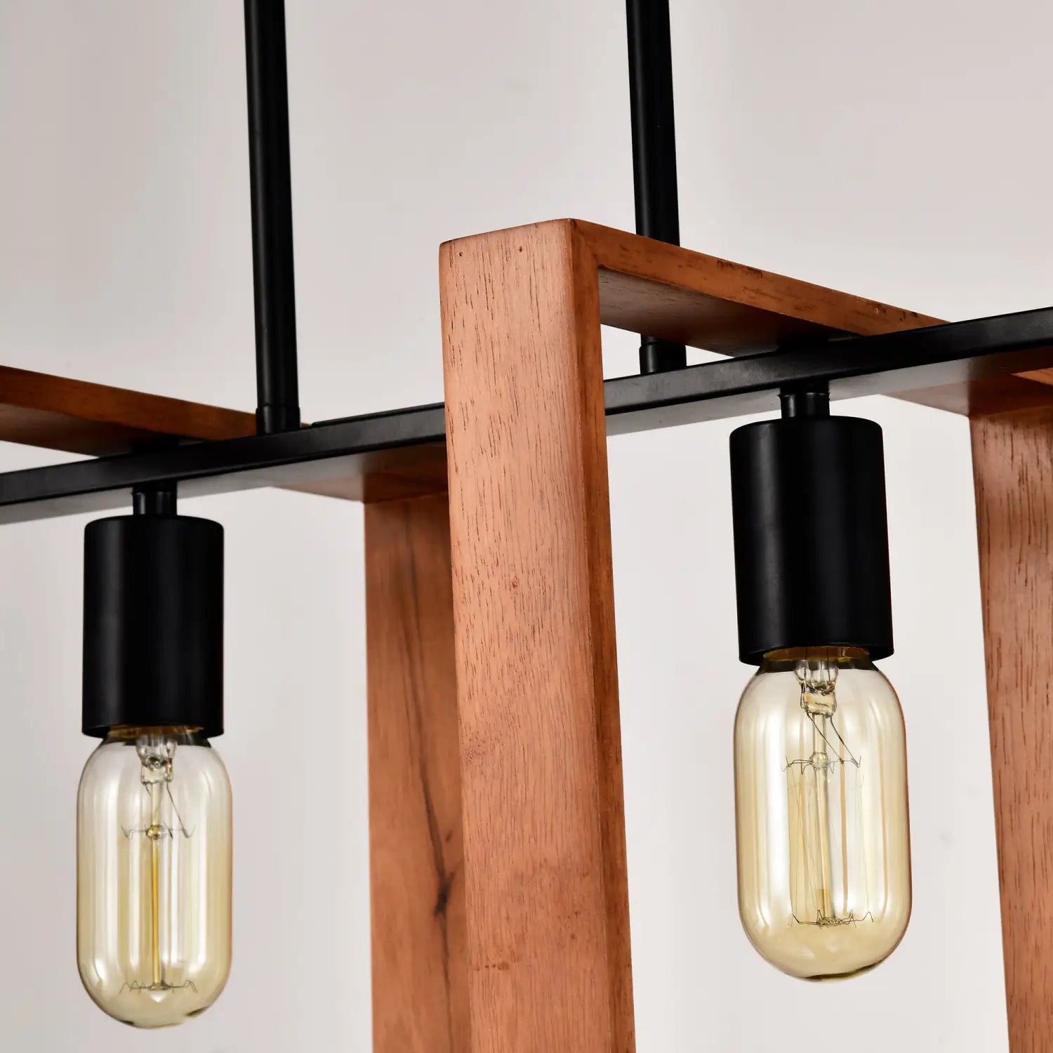 4 Light Kitchen Island Lights Pendant Light Farmhouse Dining Room Light Fixture Rustic Wood And Black Metal Rectangular