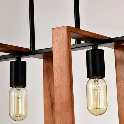 4 Light Kitchen Island Lights Pendant Light Farmhouse Dining Room Light Fixture Rustic Wood And Black Metal Rectangular