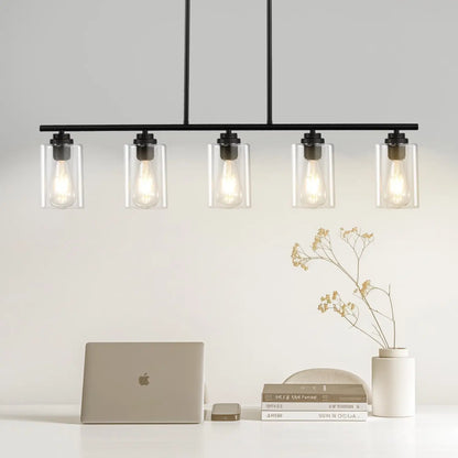 VEVOR 5 Light Kitchen Island Pendant Lights 60W Adjustable Dining Room Light E26 Black 12V Hanging Light