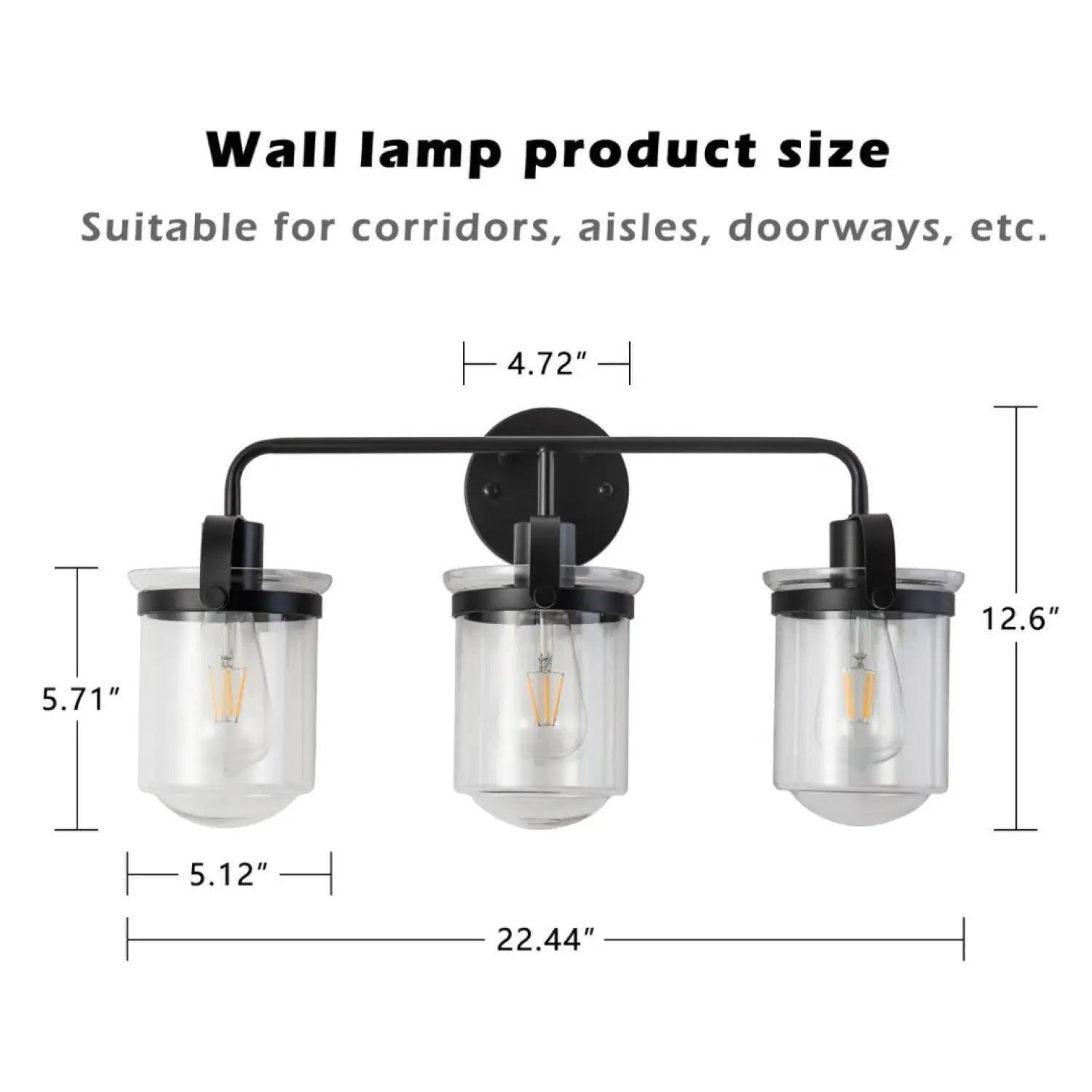 Wall Lights in Modern Black Finish with Glass Shade and E26 Base Black 12V Hanging Light
