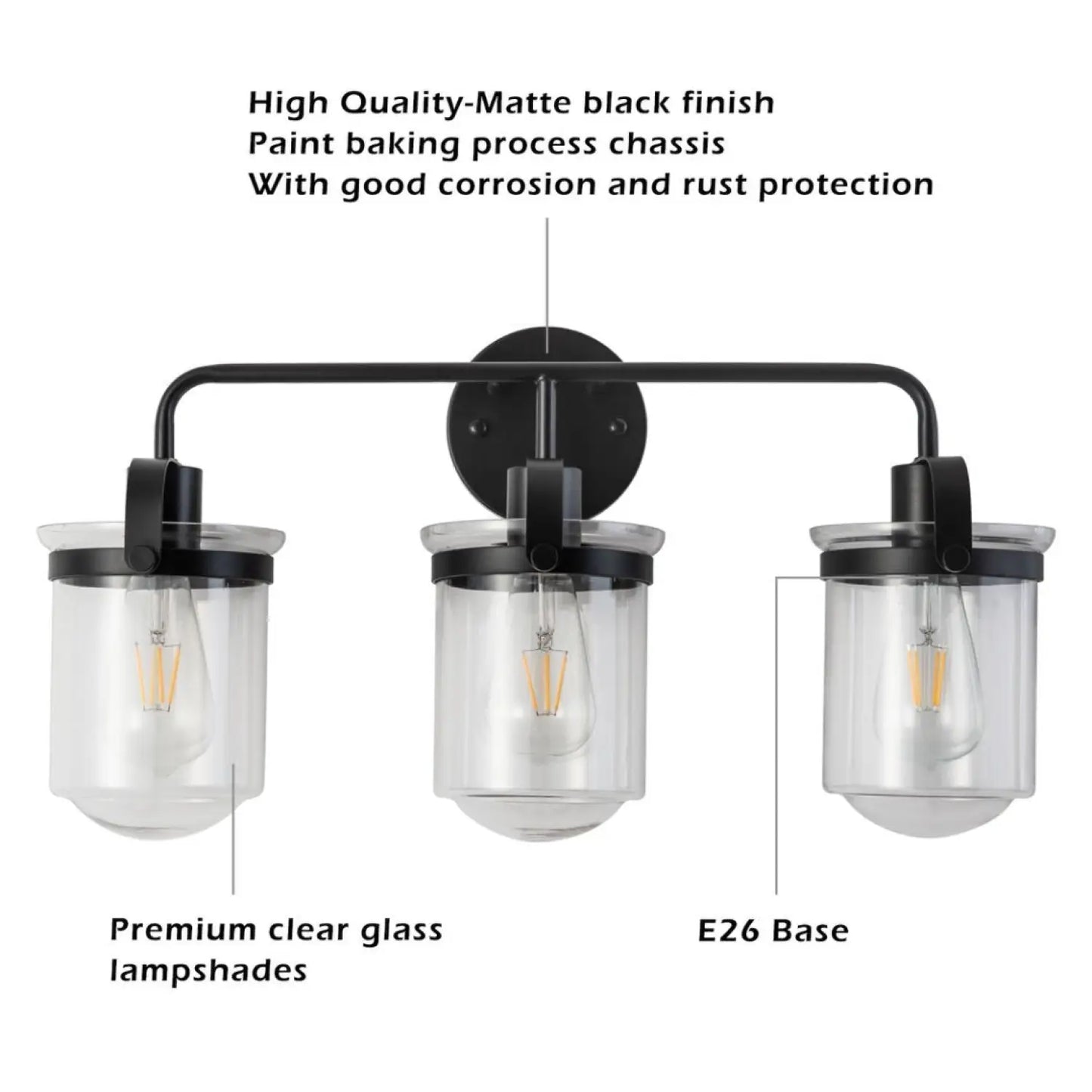 Wall Lights in Modern Black Finish with Glass Shade and E26 Base Black 12V Hanging Light