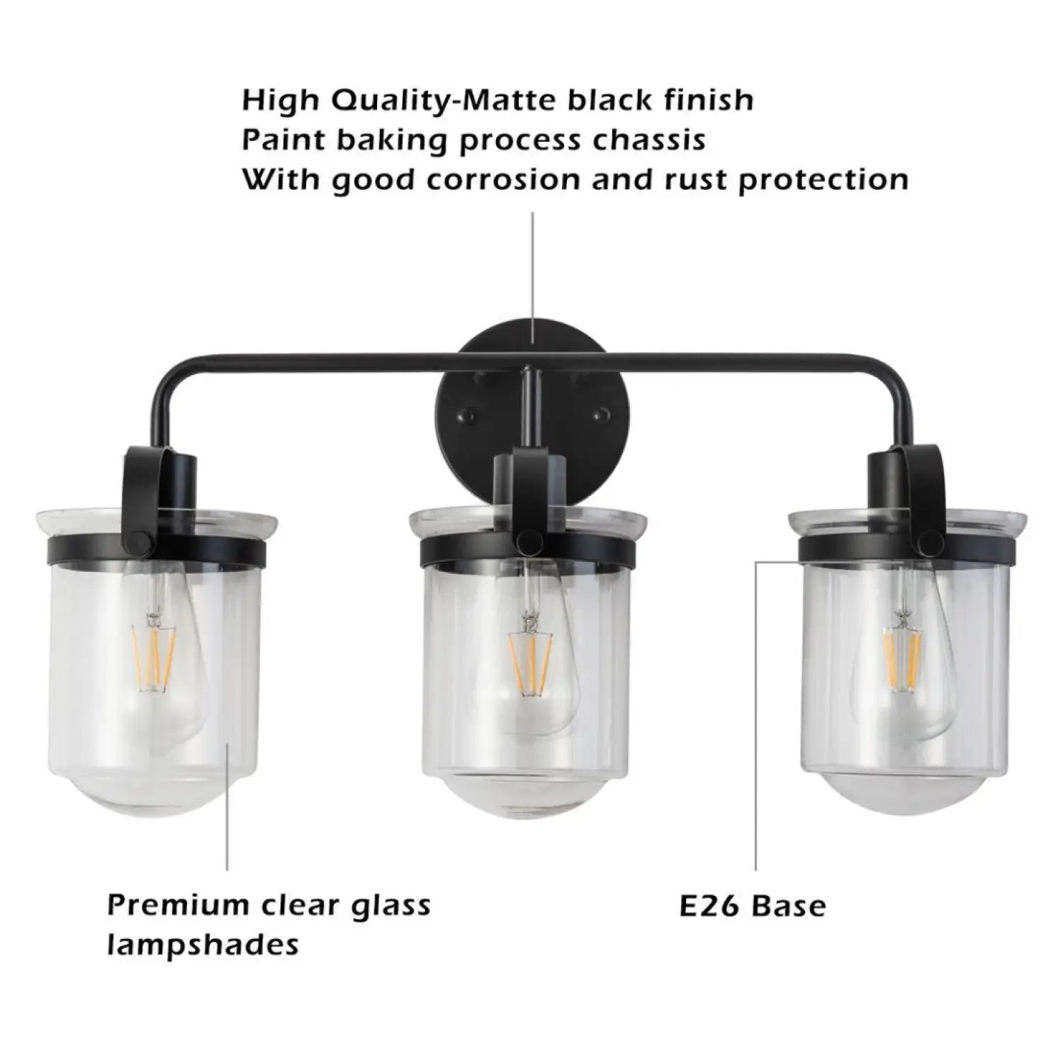 Wall Lights in Modern Black Finish with Glass Shade and E26 Base Black 12V Hanging Light