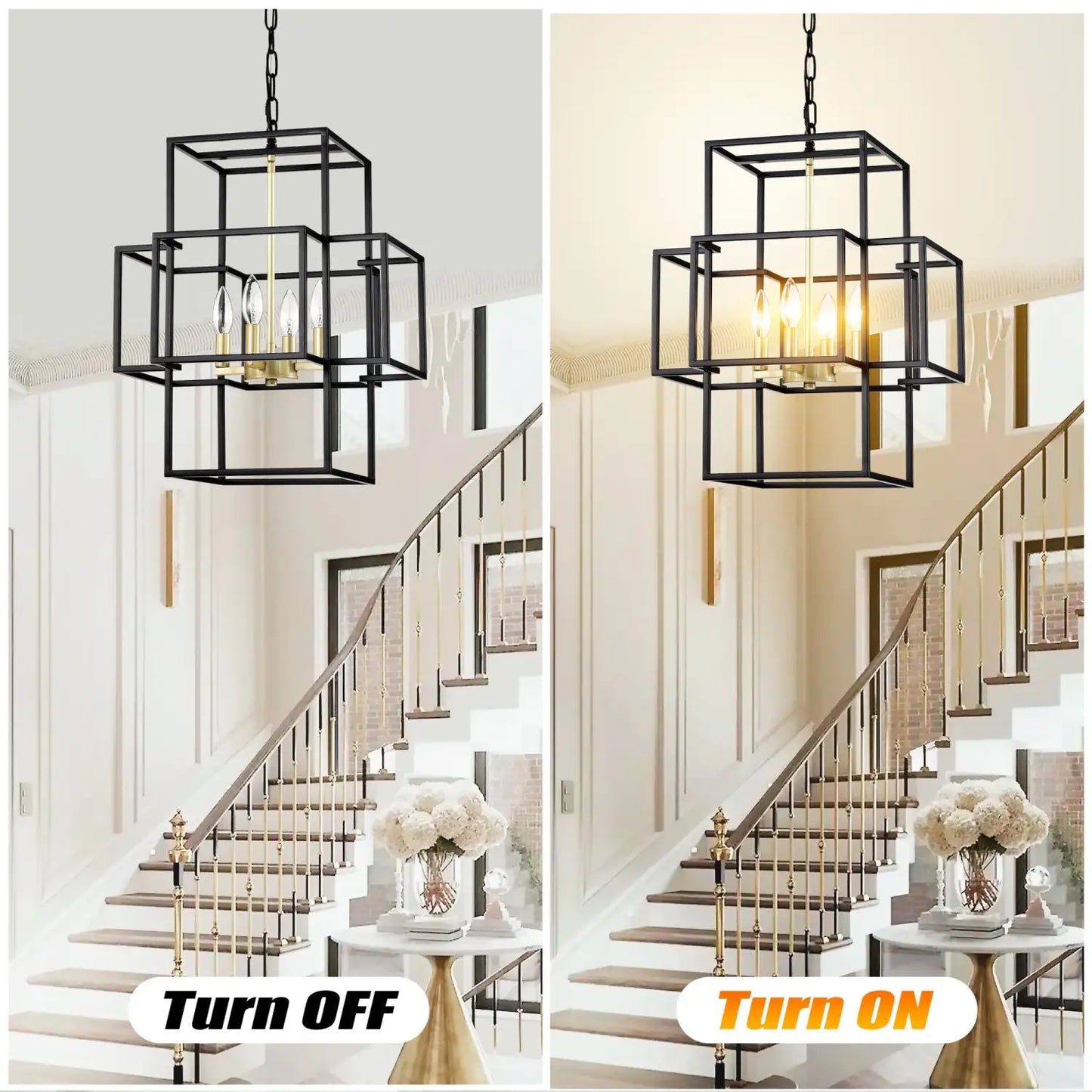 4 Light Metal Lantern Tiered Pendant Hanging Light Fixtures Industrial Farmhouse Adjustable Height Chandeliers