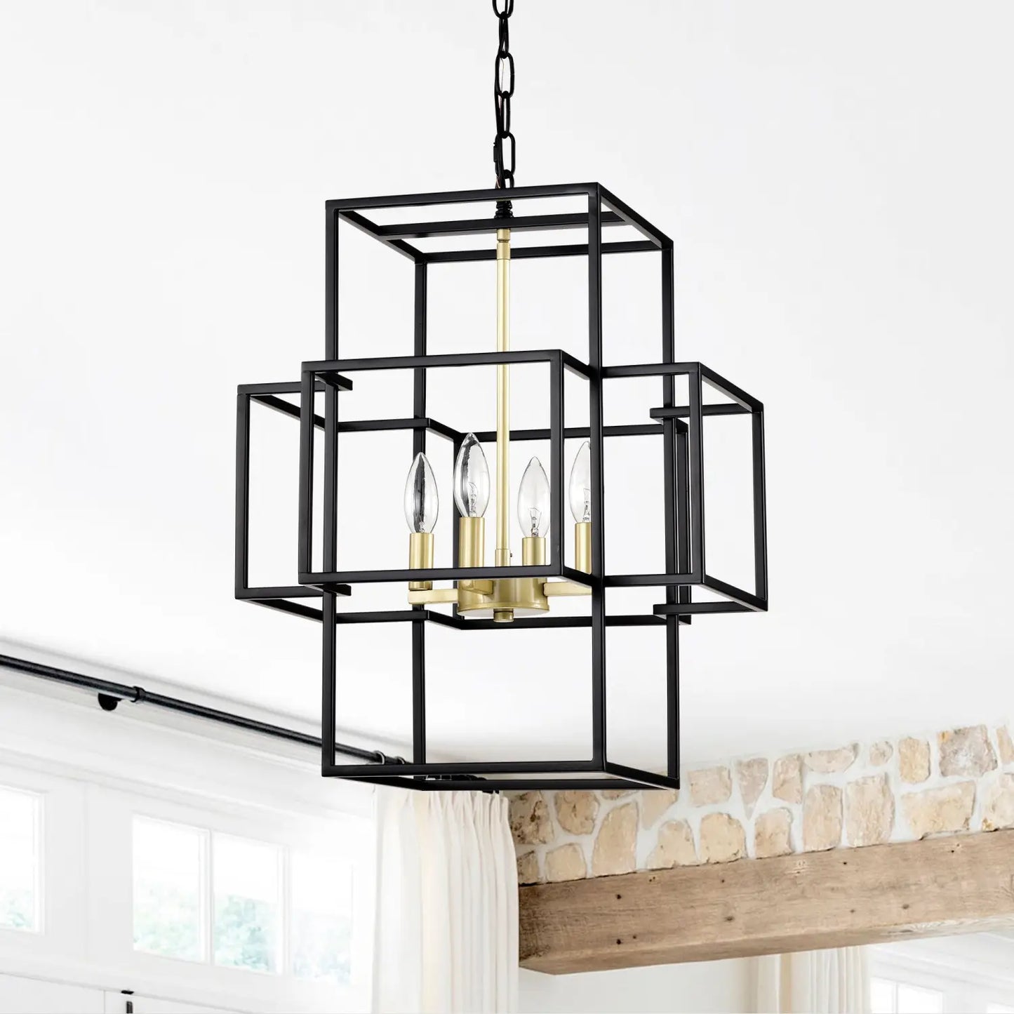 4 Light Metal Lantern Tiered Pendant Hanging Light Fixtures Industrial Farmhouse Adjustable Height Chandeliers
