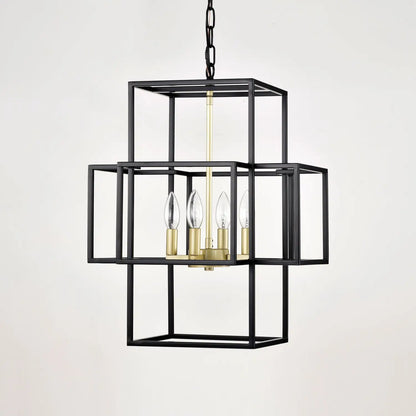 4 Light Metal Lantern Tiered Pendant Hanging Light Fixtures Industrial Farmhouse Adjustable Height Chandeliers