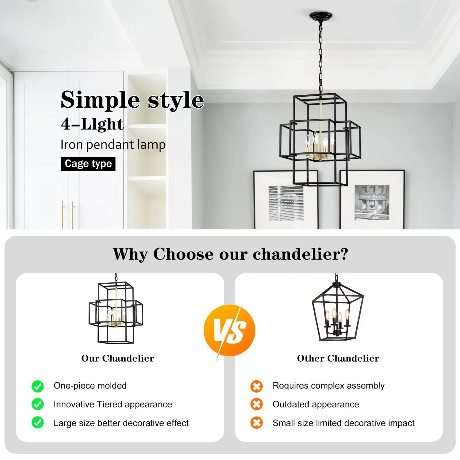 4 Light Metal Lantern Tiered Pendant Hanging Light Fixtures Industrial Farmhouse Adjustable Height Chandeliers